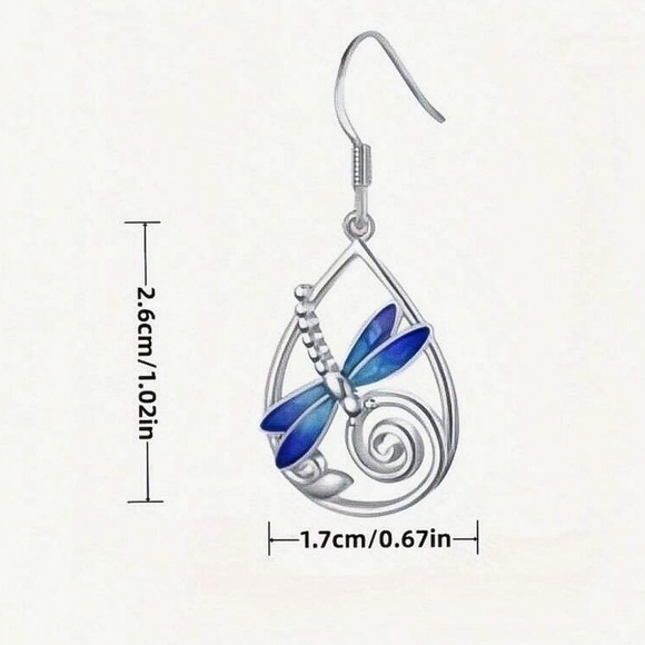 Any 4/$25! Silver Blue Crystal Dragonfly Teardrop Earrings - Picture 3 of 5